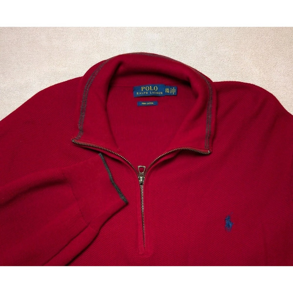 Polo Ralph Lauren Red 3/4 Zip Pullover Sweater, Blue Label, Men's Size XXL
